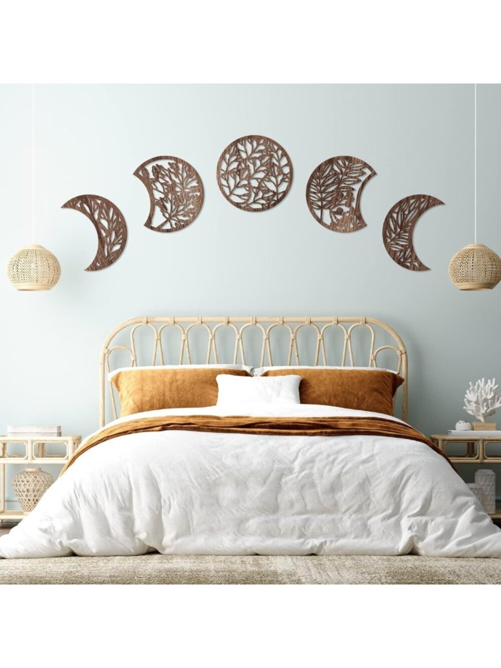 5 Pcs Moon Phase Wall Art Decor - Boho Lunar Aesthetic for Bedroom & Living Room